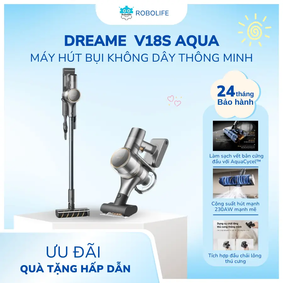 MÁY HÚT BỤI KHÔNG DÂY ĐA NĂNG DREAME V18S AQUA