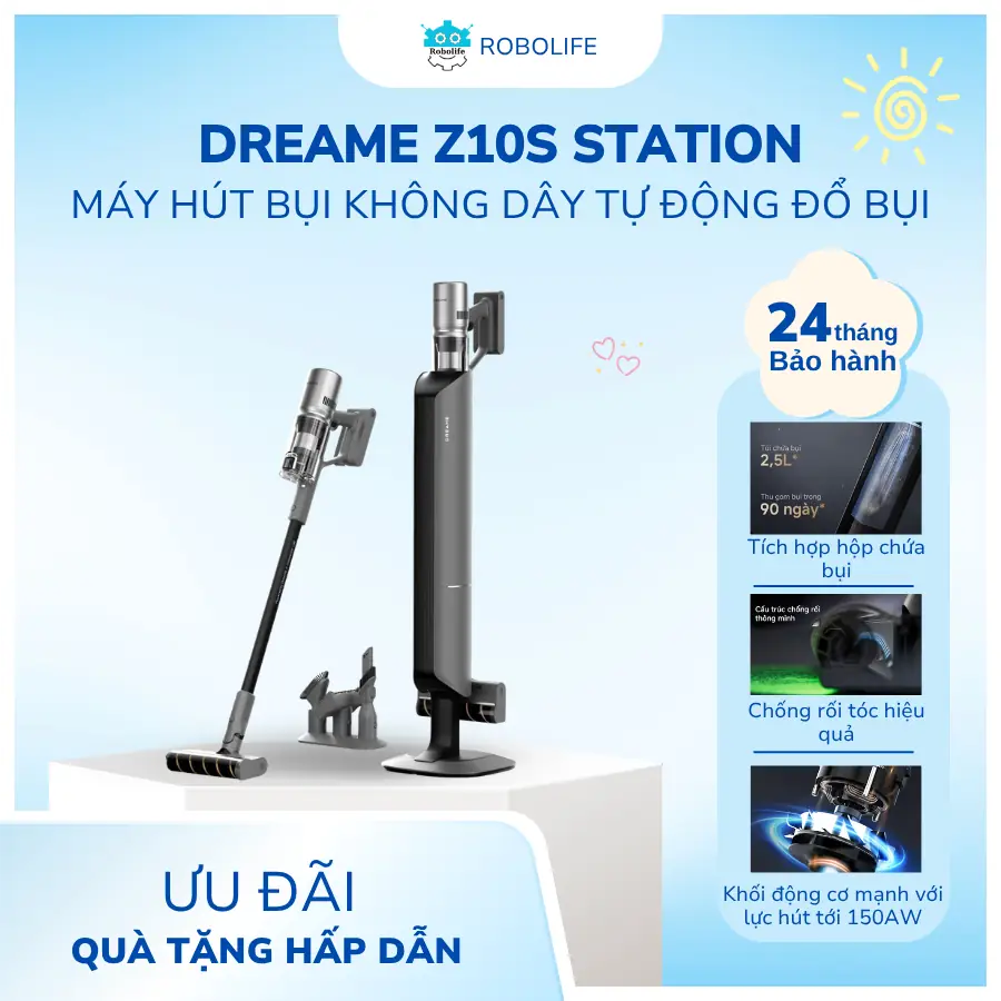 MÁY HÚT BỤI KHÔNG DÂY TỰ ĐỘNG ĐỔ BỤI DREAME Z10S STATION
