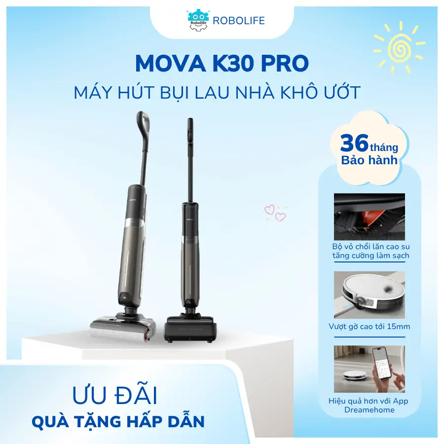 MÁY HÚT BỤI LAU NHÀ KHÔ VÀ ƯỚT MOVA K30 PRO