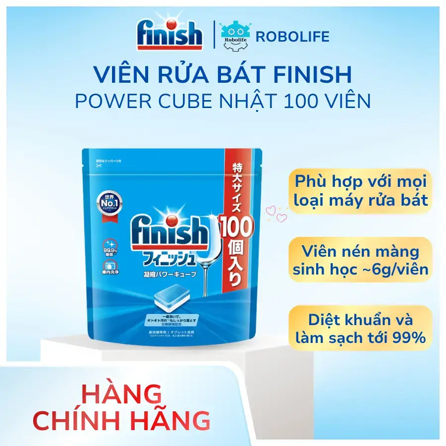 VIÊN RỬA BÁT FINISH POWER CUBE NHẬT 100 VIÊN